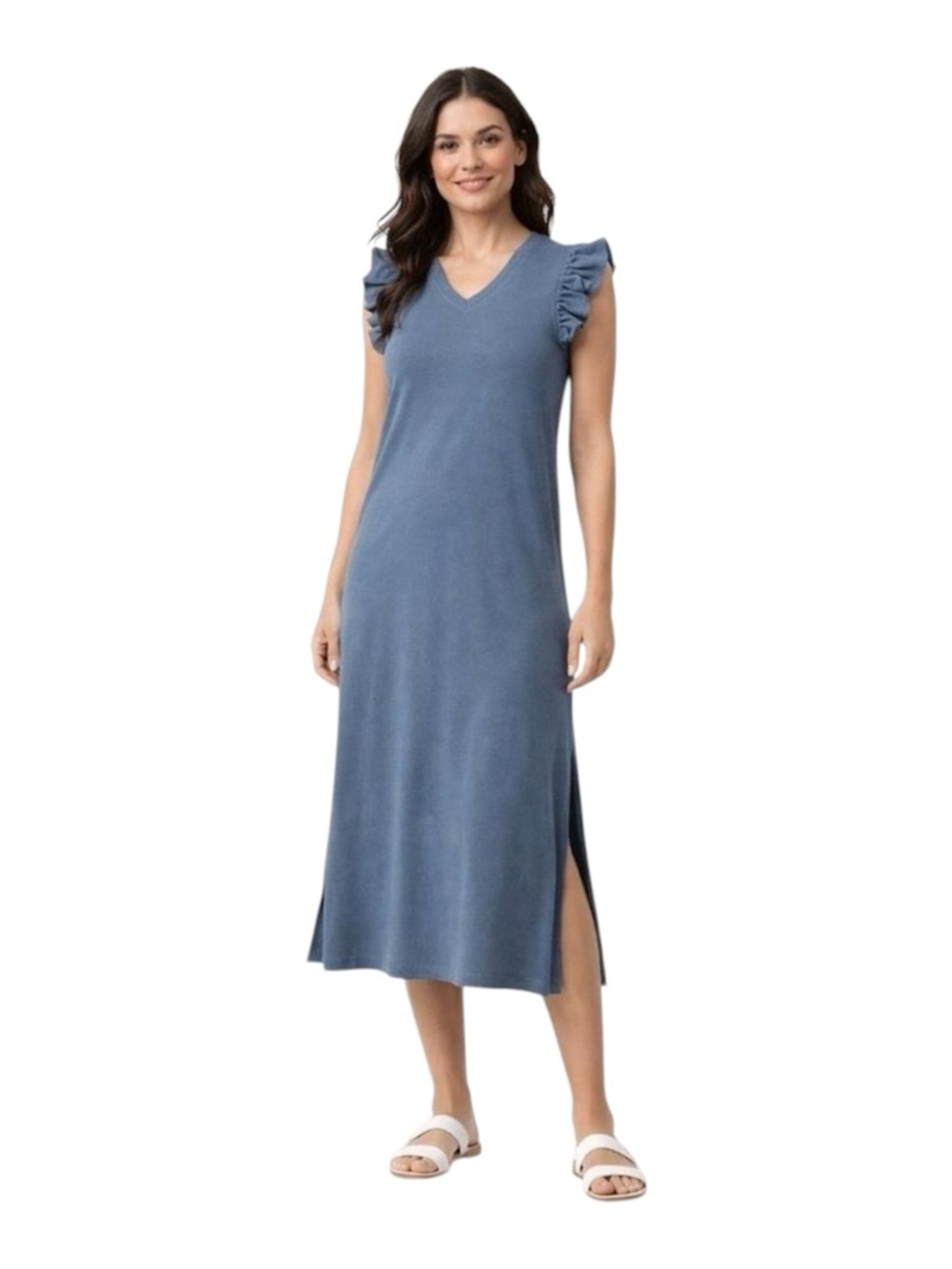 Matilda Jane Blue Ribbed Ruffle Sleeve Midi Dress Size M Orig $65